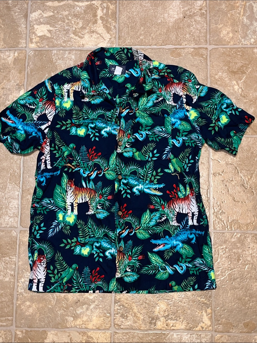 The Children's Place Navy Tropical Animal Print Button-Down Shirt